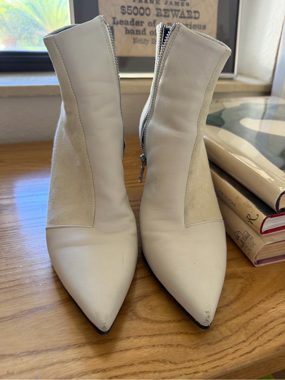 rag & bone White Pointed Leather & Suede Ankle Boots